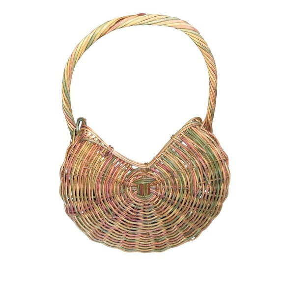 Vintage Hanging Wicker Flower Basket Handwoven Boho Cottagecore Plant Holder - Picture 6 of 14